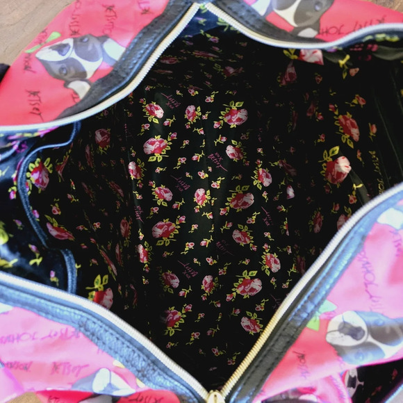 Betsey Johnson French Bulldog Weekender Duffel Travel Zip Carry-on Nylon Bag - Picture 10 of 15